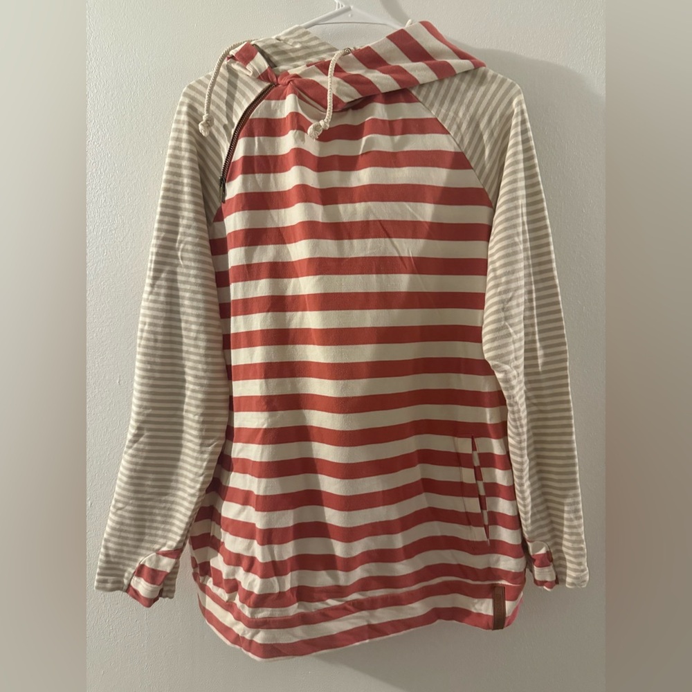 AMPERSAND AVE Red and Cream Striped Hoodie